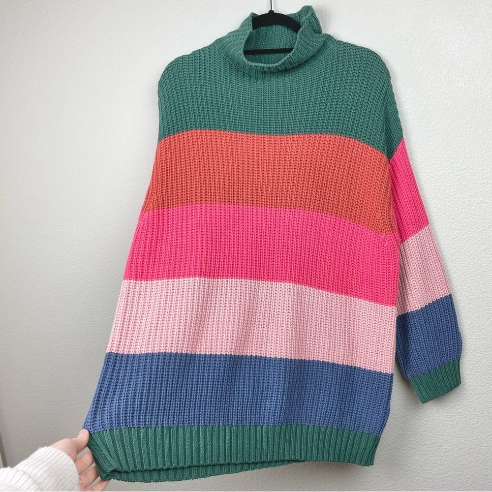 AMERICAN EAGLE OUTFITTERS Oversized Rainbow Striped Mock Neck Sweater Women's S - Picture 7 of 15